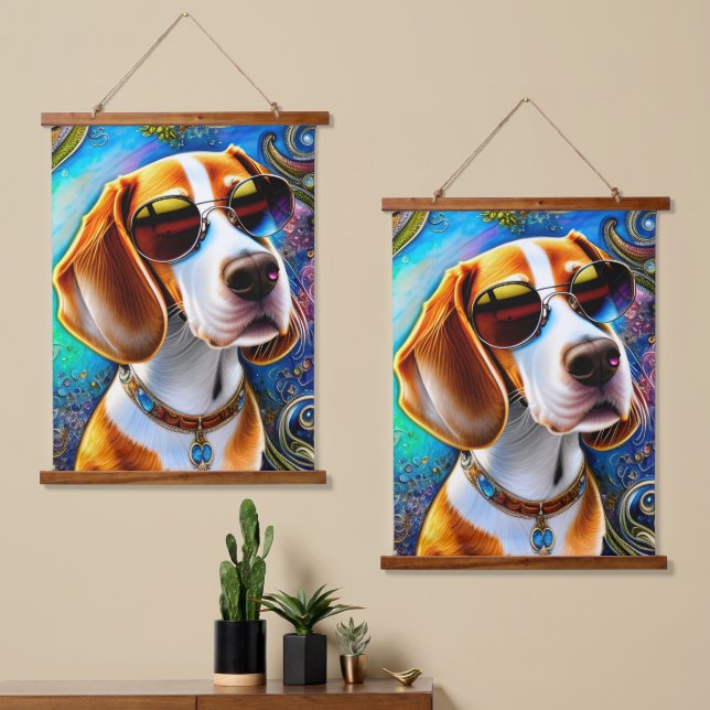 Funky Retro Beagle Hanging Tapestry (Asymmetrical)