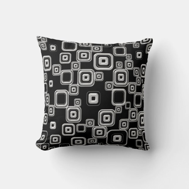 Funky Retro Black and White Pattern Cushion (Front)