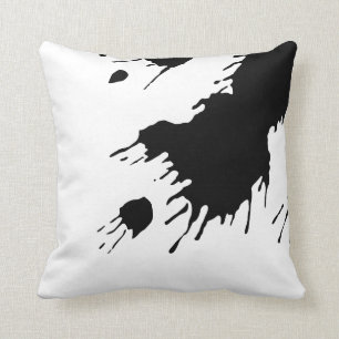 Funky Retro Black Paint Splatter Ink Stain Cushion