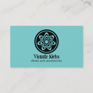 Funky Retro Bloom Business Card, Turquoise Card
