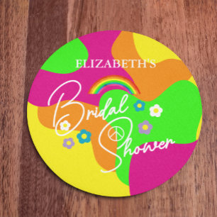 Funky Retro Bridal Shower Round Paper Coaster