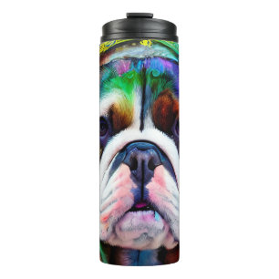 Funky Retro Bulldog Wearing Headphones Thermal Tumbler