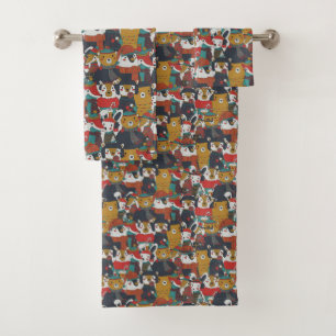 Funky Retro Christmas Animals Bath Towel Set