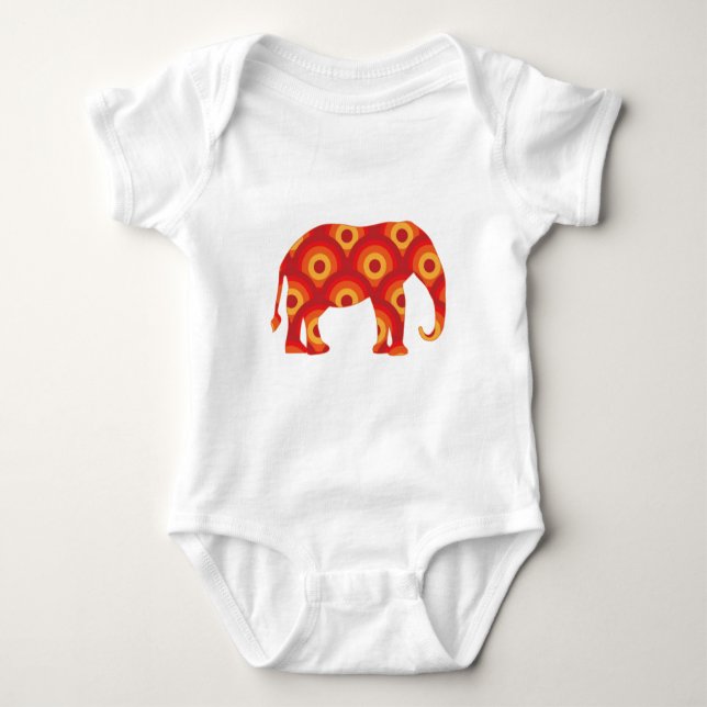 Funky Retro Circles Elephant Baby Bodysuit (Front)
