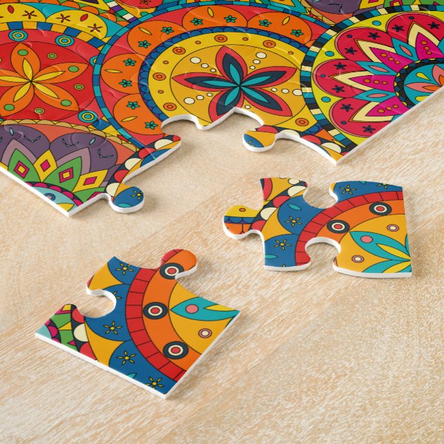 Funky Retro Colorful Mandala Pattern Jigsaw Puzzle (Side)