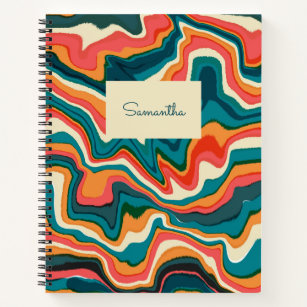 Funky Retro Colourful Artsy Marble Swirl Ebru  Notebook