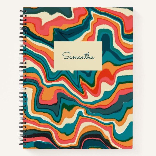 Funky Retro Colourful Artsy Marble Swirl Ebru  Notebook (Front)