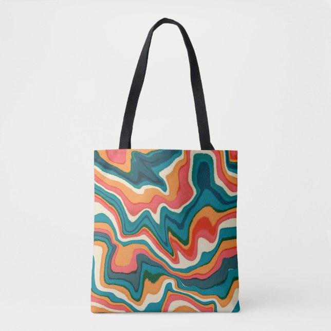 Funky Retro Colourful Artsy Marble Swirl Ebru Tote Bag (Front)