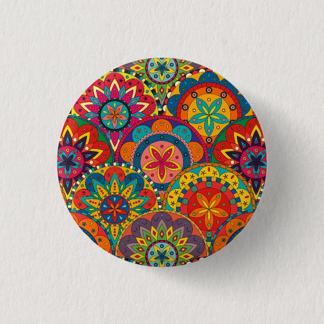 Funky Retro Colourful Mandala Pattern 3 Cm Round Badge (Front)
