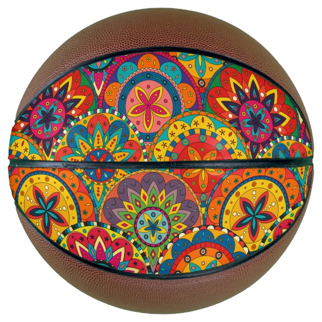 Funky Retro Colourful Mandala Pattern Basketball (Front)