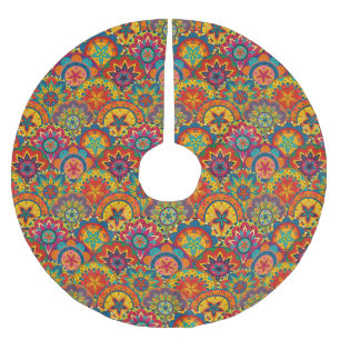 Funky Retro Colourful Mandala Pattern Brushed Polyester Tree Skirt