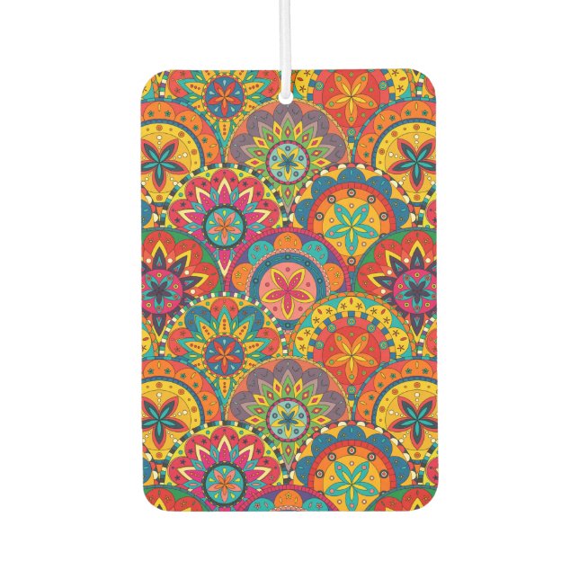 Funky Retro Colourful Mandala Pattern Car Air Freshener (Front)