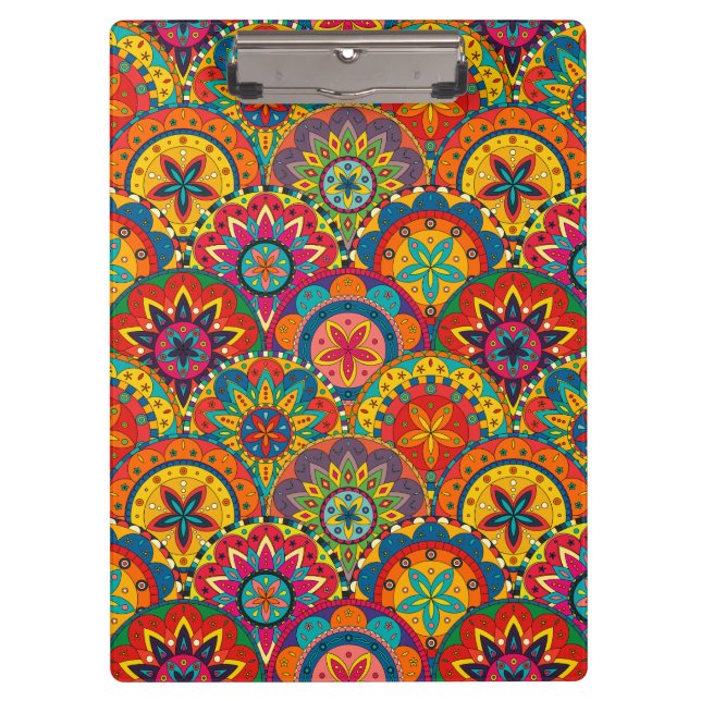 Funky Retro Colourful Mandala Pattern Clipboard (Front)