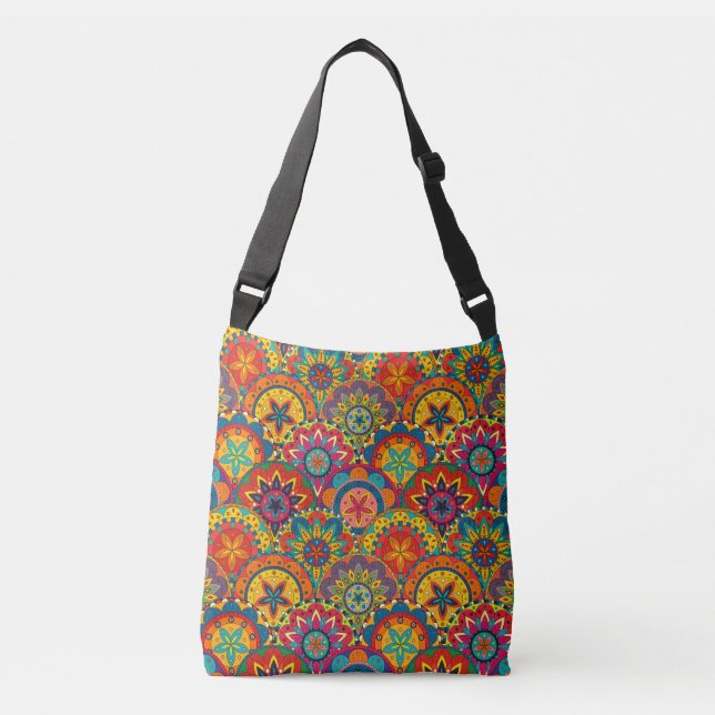 Funky Retro Colourful Mandala Pattern Crossbody Bag (Front)