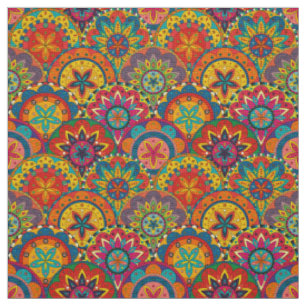 Funky Retro Colourful Mandala Pattern Fabric