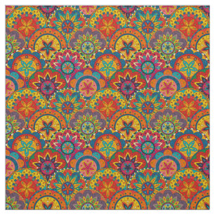 Funky Retro Colourful Mandala Pattern Fabric