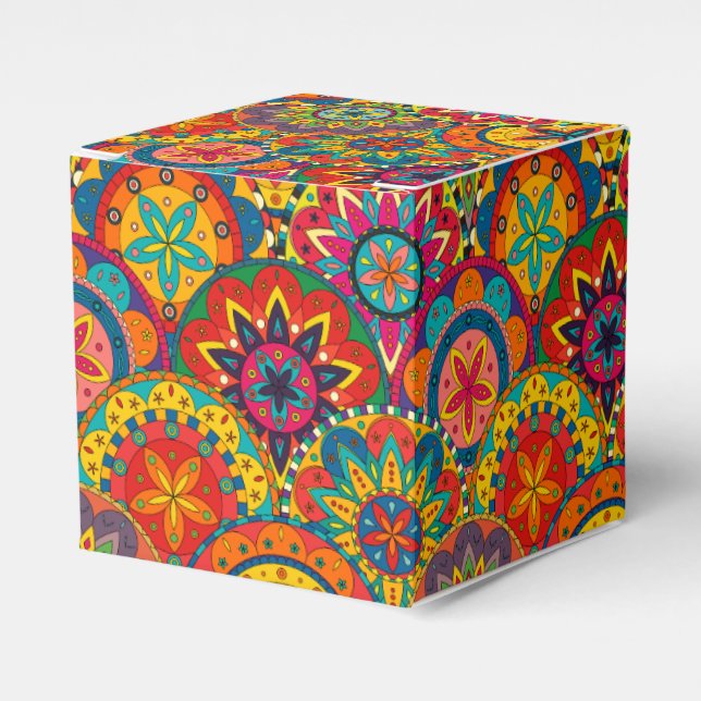 Funky Retro Colourful Mandala Pattern Favour Box (Front Side)