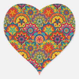 Funky Retro Colourful Mandala Pattern Heart Sticker