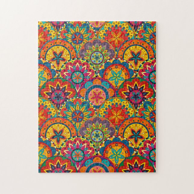 Funky Retro Colourful Mandala Pattern Jigsaw Puzzle (Vertical)