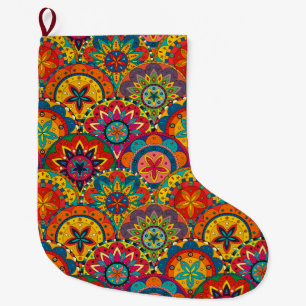 Funky Retro Colourful Mandala Pattern Large Christmas Stocking