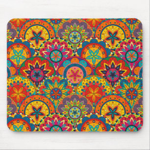 Funky Retro Colourful Mandala Pattern Mouse Mat