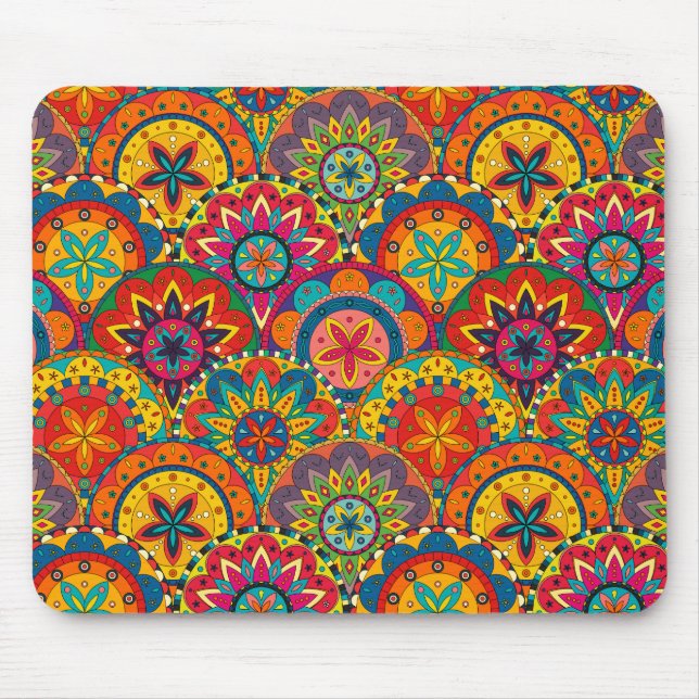 Funky Retro Colourful Mandala Pattern Mouse Mat (Front)
