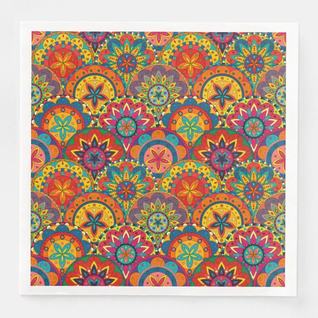 Funky Retro Colourful Mandala Pattern Napkin (Front)