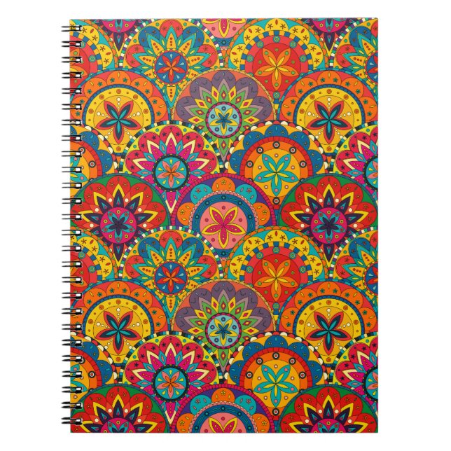Funky Retro Colourful Mandala Pattern Notebook (Front)
