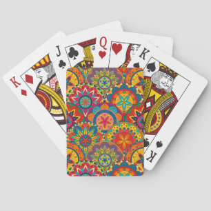 Funky Retro Colourful Mandala Pattern Playing Cards