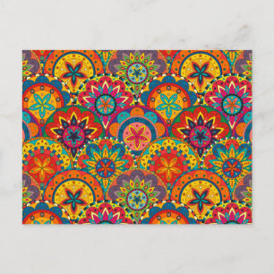 Funky Retro Colourful Mandala Pattern Postcard