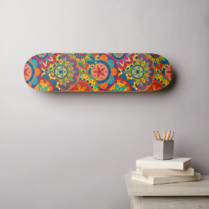 Funky Retro Colourful Mandala Pattern Skateboard