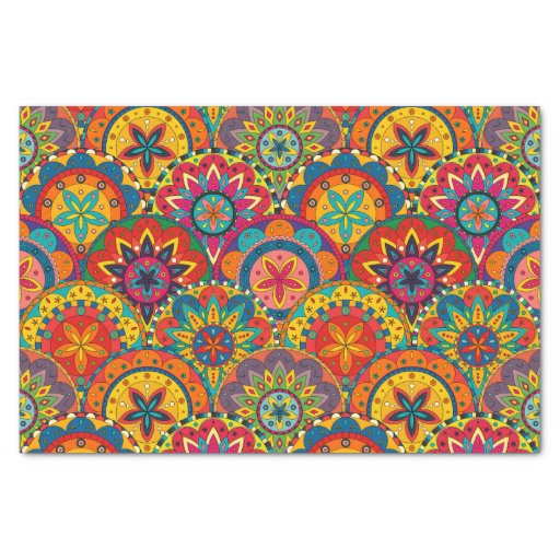 Image of Funky Retro Colourful Mandala Pattern Tissue Paper