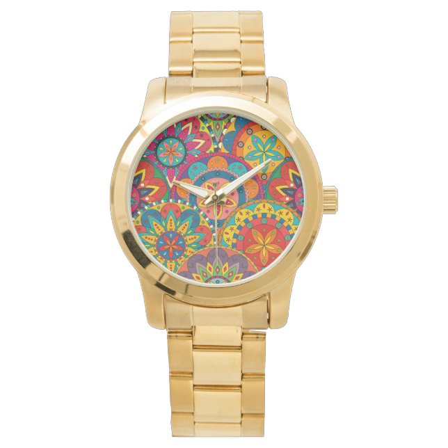 Funky Retro Colourful Mandala Pattern Watch (Front)