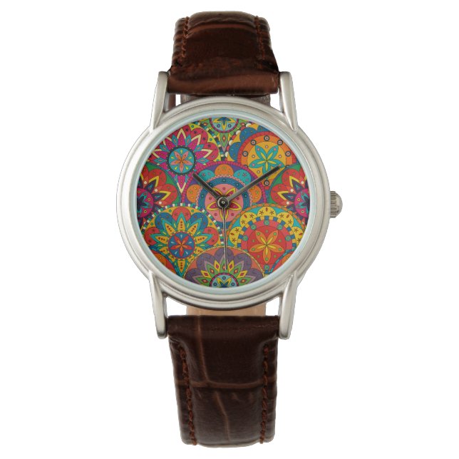 Funky Retro Colourful Mandala Pattern Watch (Front)