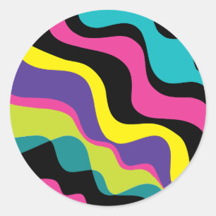Funky Retro Colours Wave Pop Pattern 90's Party Classic Round Sticker