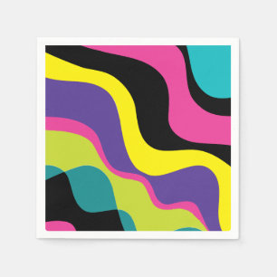 Funky Retro Colours Wave Pop Pattern 90's Party Napkin