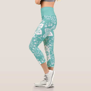 Funky Retro Cool Modern Flowers Art Pattern Capri Leggings