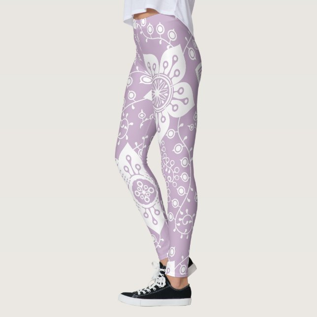 Funky Retro Cool Modern Flowers Art Pattern Leggings (Left)