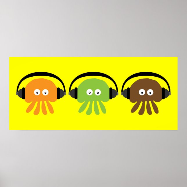 Funky Retro DJ Jellyfish With Headphones Custom Poster (Front)