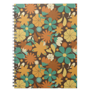 Funky Retro Flower Power in Brown Notebook