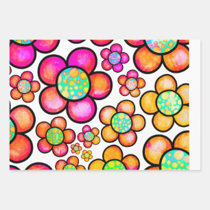 Funky retro flower wrapping paper sheet