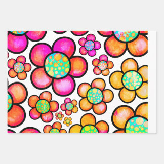 Funky retro flower wrapping paper sheet