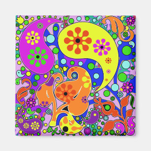 Funky Retro Flowers Paisleys Magnet