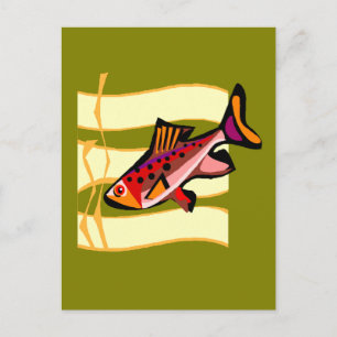 Funky Retro Green and Red Tropical Fish Postcard