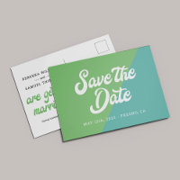 Funky Retro Green Blue Wedding Save The Date