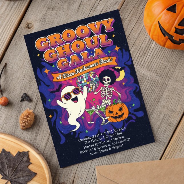 Funky Retro Groovy Ghoul Gala Disco Halloween  Invitation (Creator Uploaded)