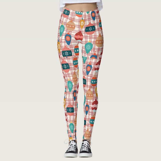 funky retro groovy vintage nostalgic christmas  leggings (Front)