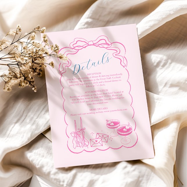 Funky Retro Hand drawn Champagne Tower Wedding Enclosure Card (Creator Uploaded)