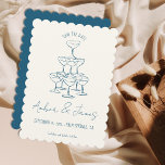 Funky Retro Hand drawn Champagne Tower Wedding Save The Date<br><div class="desc">Get ready to party! Our quirky wedding save the date invitation is here to spread the funky vibes ahead of your big day. In shades of blue and warm off white (all colours can be changed in the design tool if you like!), this funky hand drawn design brings the fun...</div>