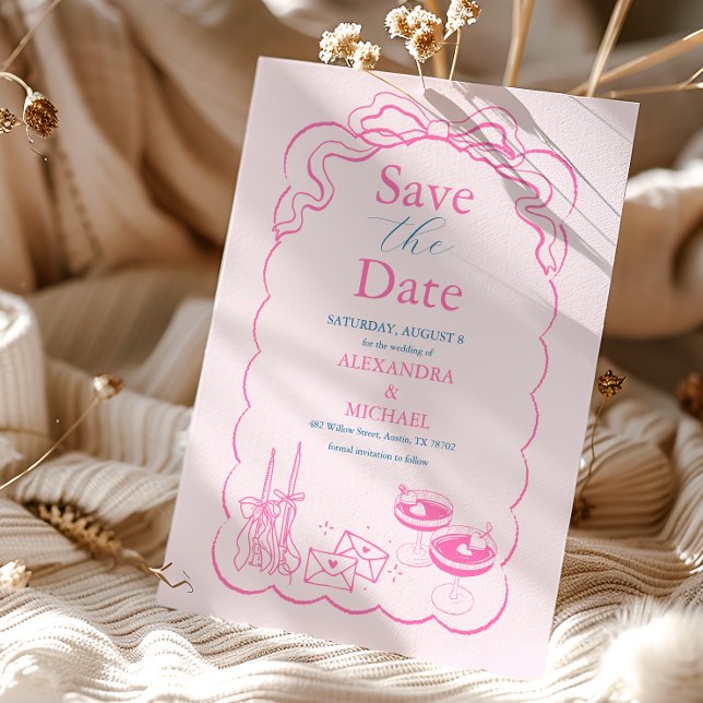 Funky Retro Hand drawn Champagne Tower Wedding Save The Date (Creator Uploaded)